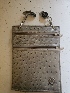 Metallic Silver Mini Crossbody Pouch with Dual Zip Pockets